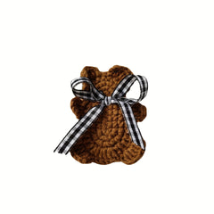 Crochet Knit Bear Ribbon Hair Clip for School Bag Doll Decoration