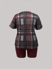 Plaid Print Tee & Shorts Outfits Set