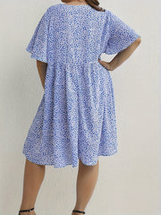 Floral Print V Neck Dress Cap Sleeve Casual Stretch Women's