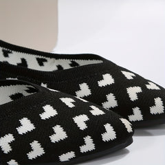 Women's Heart Pattern Flats Pointed Toe Knitted Slip On Shoes