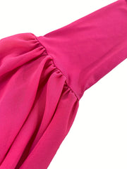 Solid Lantern Sleeve Ruffle Trim Dress