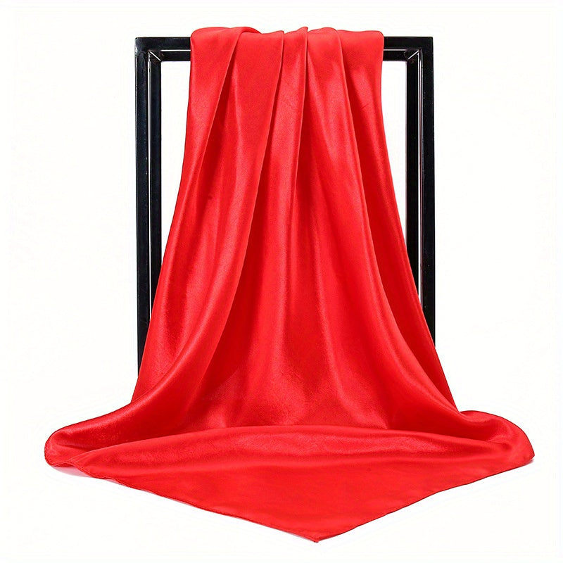 Solid Satin Bandana Large Square Scarf Hijab Women Head Wraps Casual Turban
