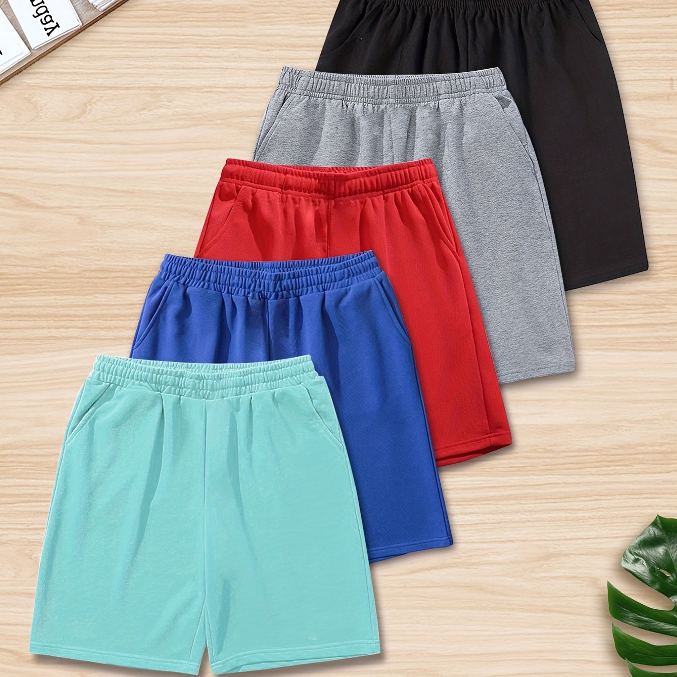 3pcs Girls Basic Sweat Shorts Set Elastic Waist Relaxed Fit