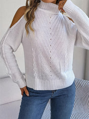 Solid Cold Shoulder Cut Out Sweater Long Sleeve Mock Neck Sweater