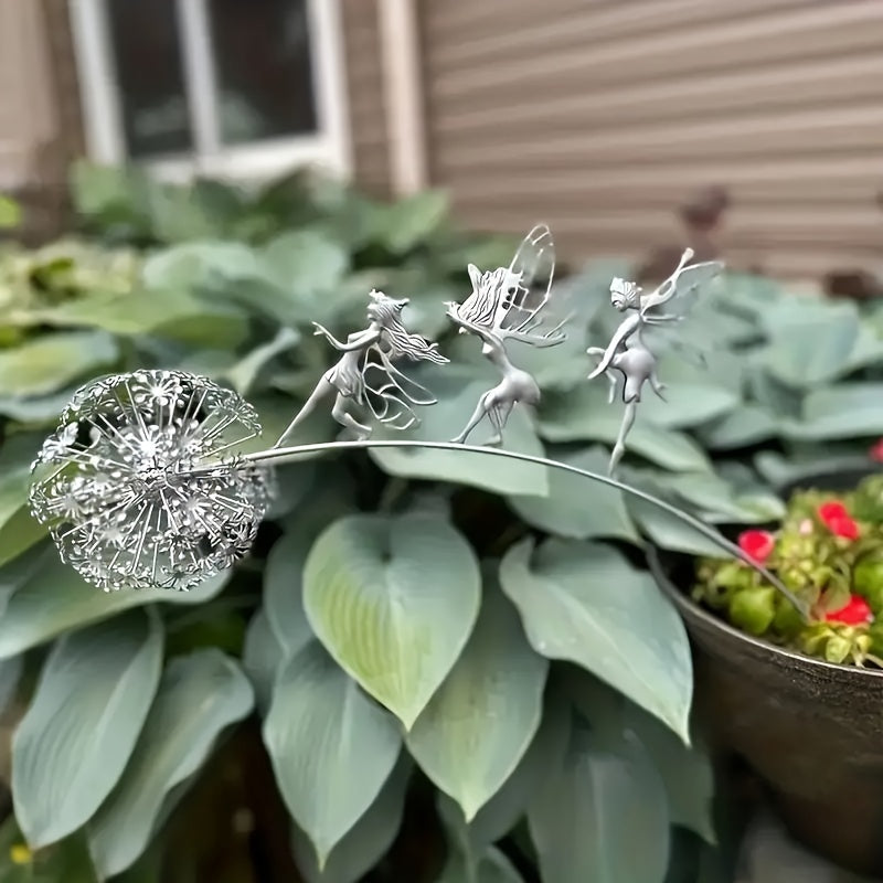 Fairy On Dandelion Metal Garden Stake for Outdoor Decor