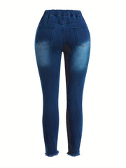 Ripped Elastic High Rise Skinny Jeans