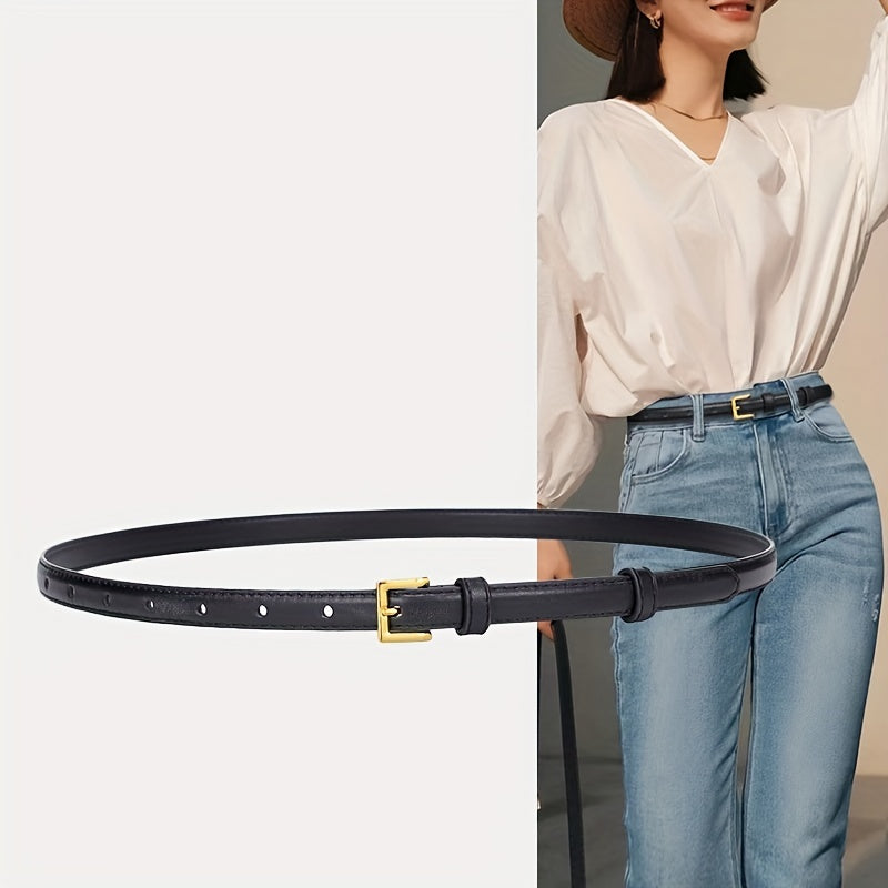 Women's Leather Thin Belt Solid Dress Coat Waistband Casual Belts