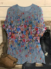 Women's Plus Floral Print Short Sleeve Round Neck T-shirt