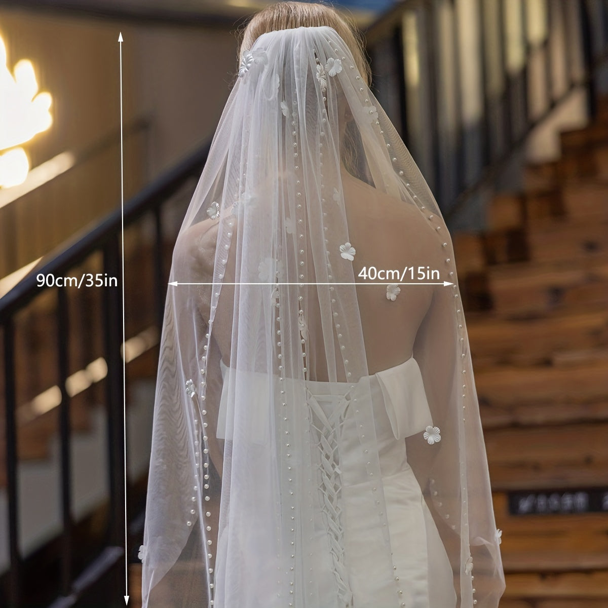 Baroque Wedding Veil With Comb Bride Floral Faux Pearl Long Veil