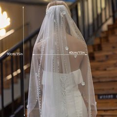 Baroque Wedding Veil With Comb Bride Floral Faux Pearl Long Veil