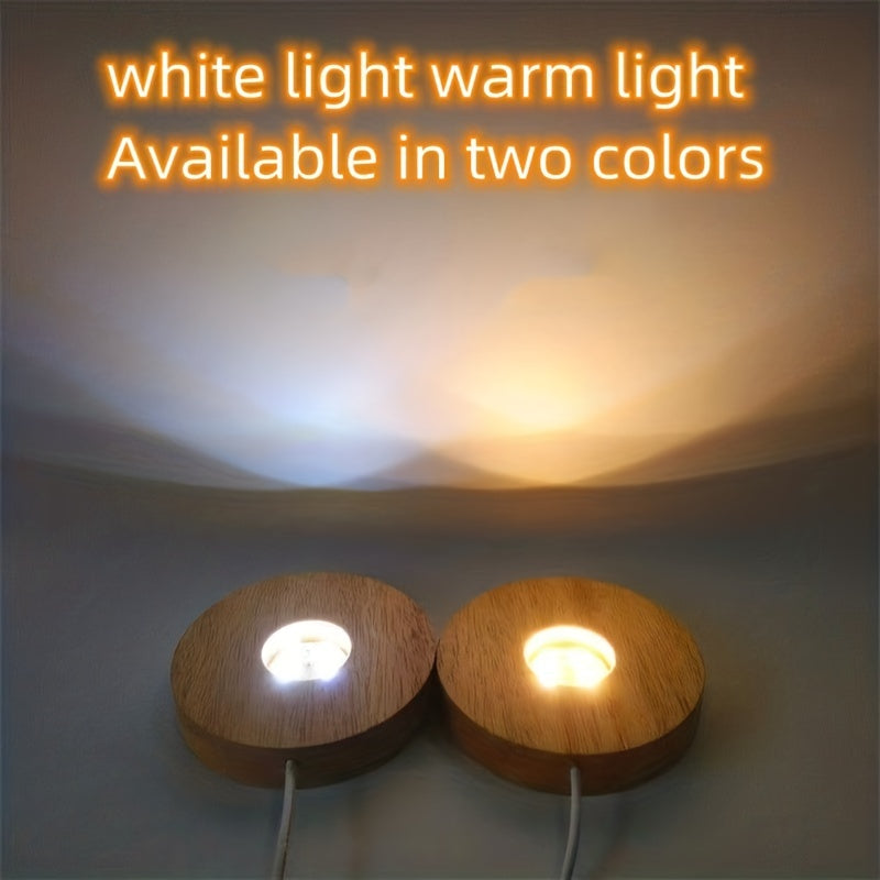 LED Solid Wood Lamp DIY Night Light with Crystal Glass Base Switch