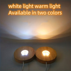 LED Solid Wood Lamp DIY Night Light with Crystal Glass Base Switch