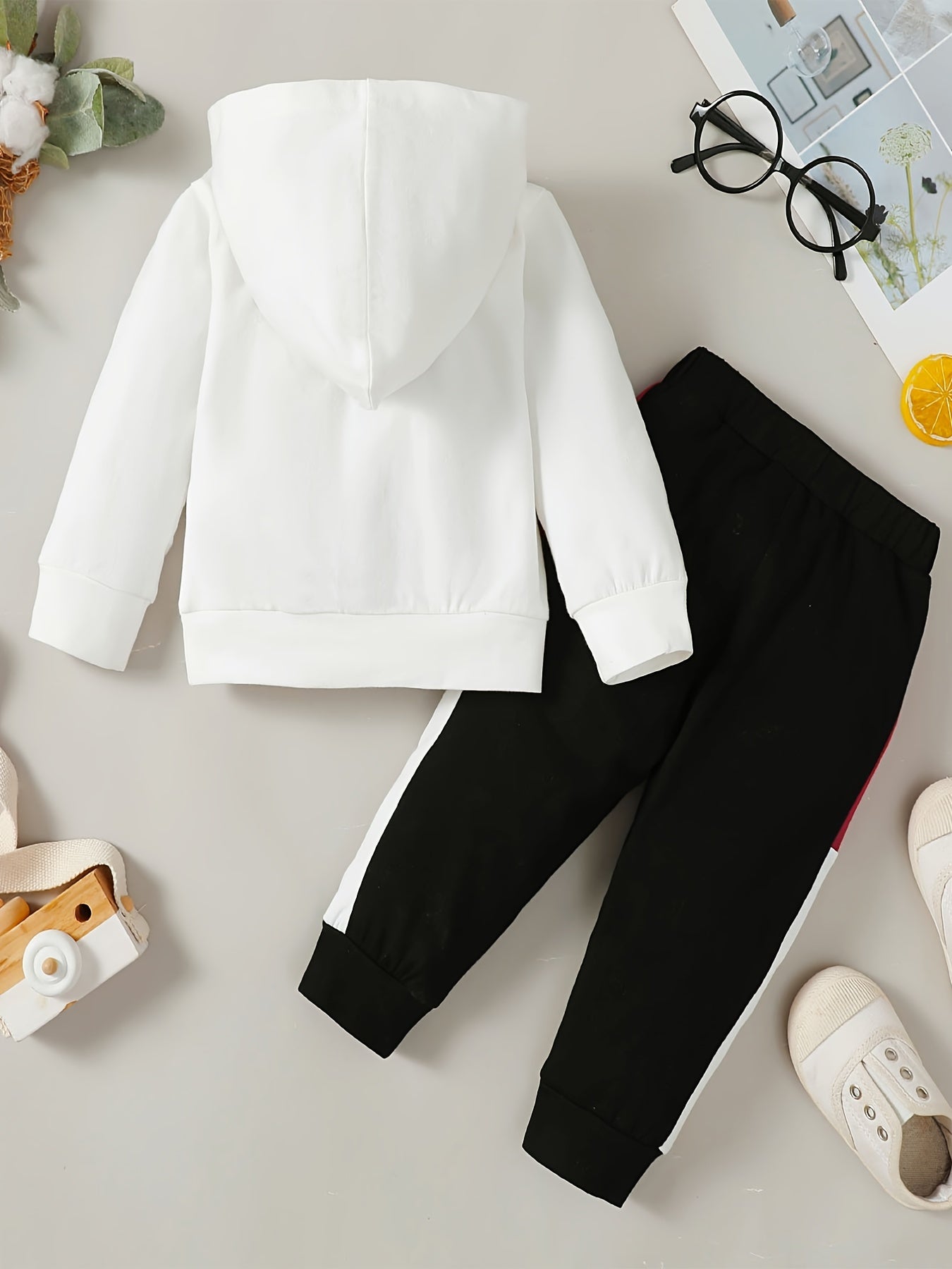 Boys Letter Outfit Long Pants & Hooded Sweatshirt Casual Kids Clothes