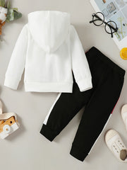 Boys Letter Outfit Long Pants & Hooded Sweatshirt Casual Kids Clothes