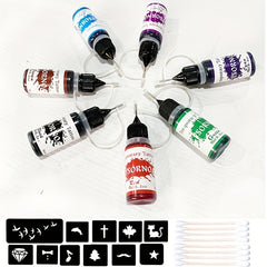 Waterproof Temporary Tattoo Kit, Lasts 3-7 Days, 39 Stencils, 6 Ink Bottles