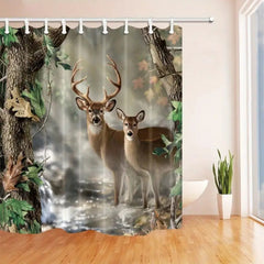 Wildlife Deer Shower Curtain Foggy Forest Elk Animal Shower Curtain