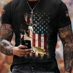 Flag Pattern Print Men's Short Sleeve Retro T shirt Graphic Tee Men's Summer
