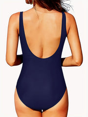 Casual One Piece Swimsuit Women's Plus Solid Contrast Mesh