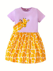 Girls Giraffe Graphic Casual Dress Soft & Comfortable