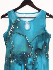 Marble Print Keyhole Dress Boho Sleeveless Dress