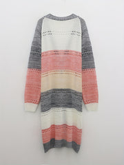 Colorblock Hollow Out Open Front Cardigan