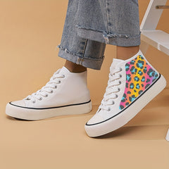 Leopard Print Chunky Canvas Sneakers High Top Non Slip Skate Shoes