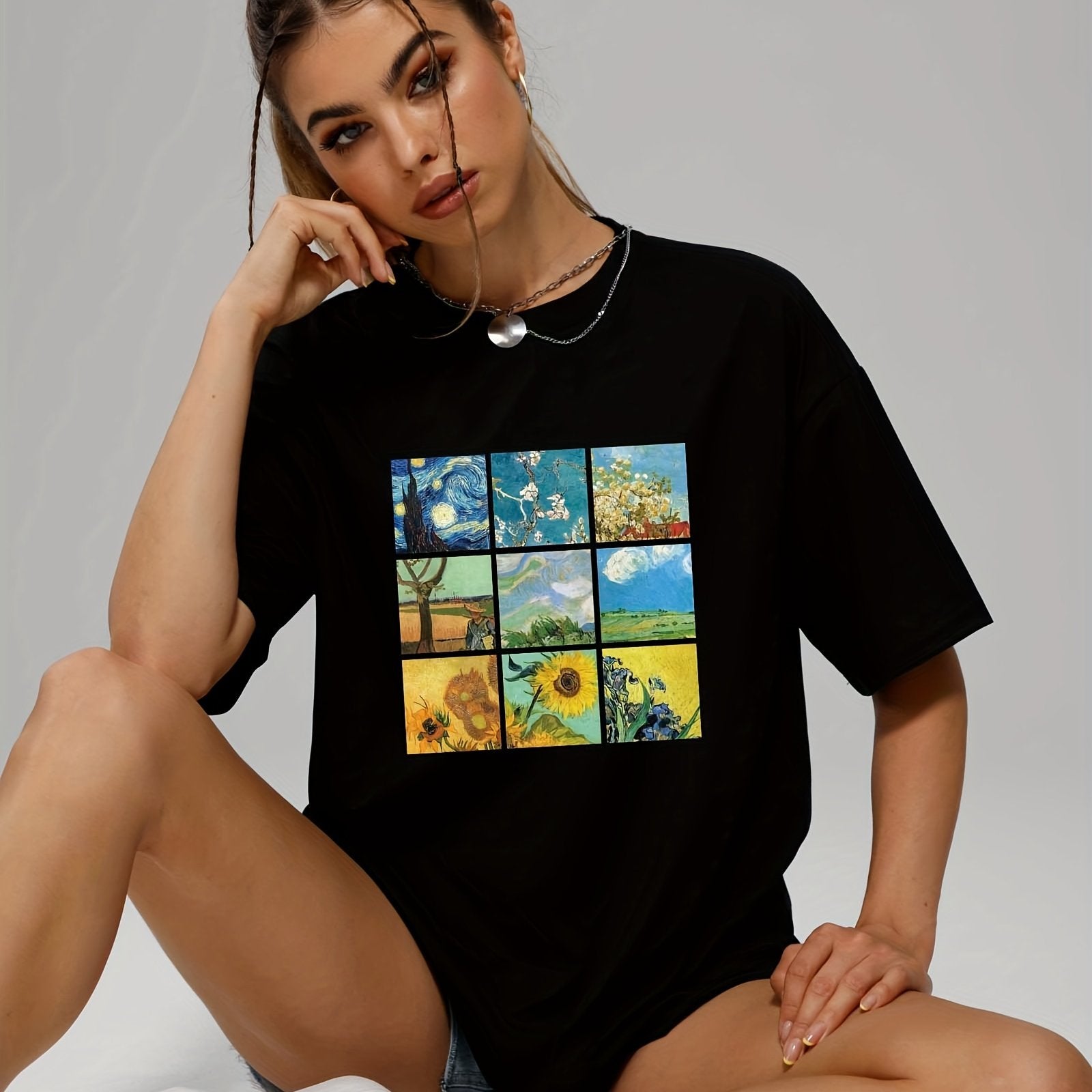 Short Sleeve Graphic Tee Landscape Print Casual Crew Neck T-shirt