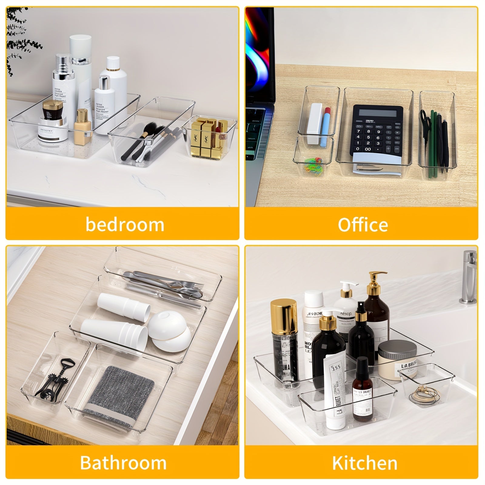 10 Pack Plastic Drawer Organisers for Makeup Office Kitchen Bathroom
