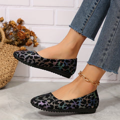 Leopard Print Flat Shoes Lightweight Closed Toe Work Shoes