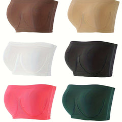6 Pack Plus Size Bandeau Bra Set Seamless Stretchy Tube Bra