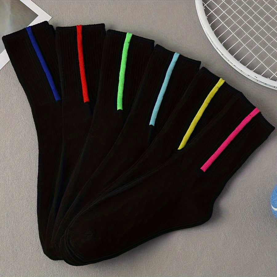 6 Pairs Striped Crew Socks Women's Stockings