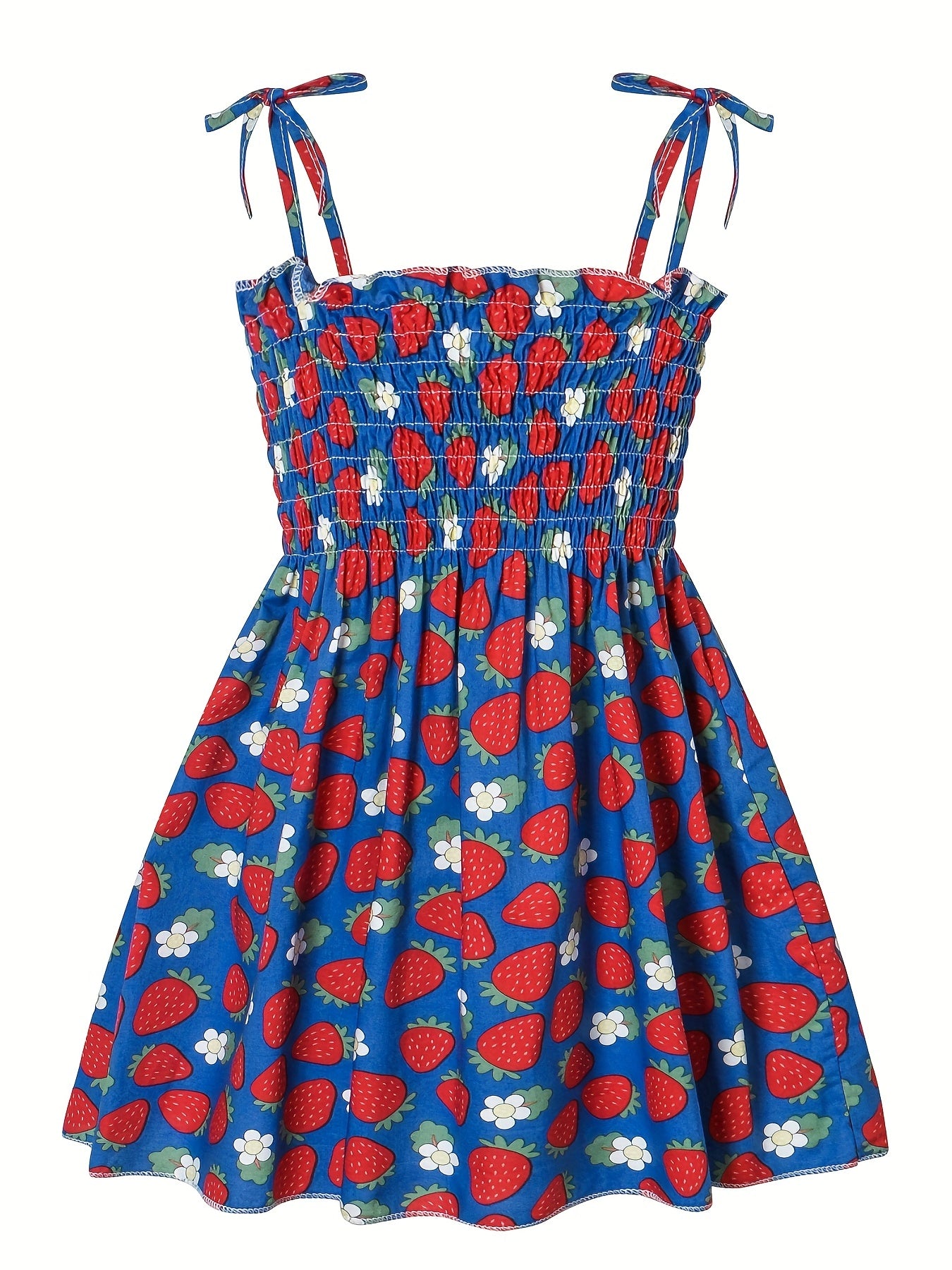 Toddler Girls Strawberry Fruit Graphic Frill Trim Shirred Bow Shoulder Princess