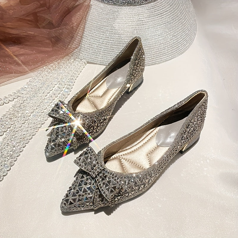 Rhinestone Low Heels Pointed Toe Slip-On Shoes