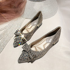 Rhinestone Low Heels Pointed Toe Slip-On Shoes