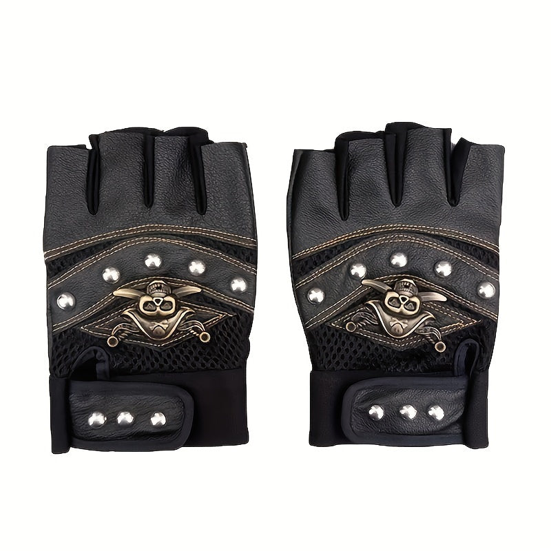 Leather Pirate Gloves Half Finger Cycling Sports Gloves