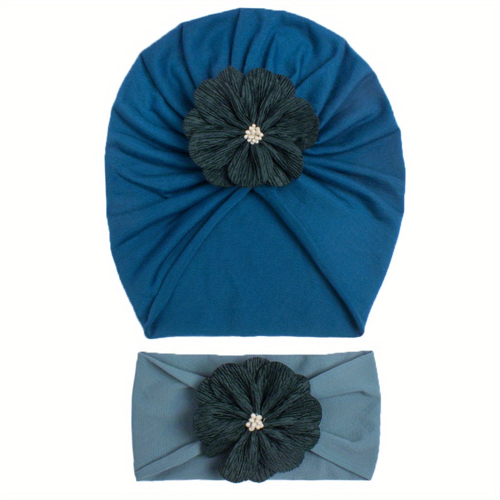 Flowers Decor Headband & Hat Hair Accessories Set for Baby Girls Kids