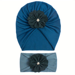 Flowers Decor Headband & Hat Hair Accessories Set for Baby Girls Kids