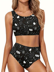 Plus Starry Sky Print Tank Bra & Panty Swimsuit Set