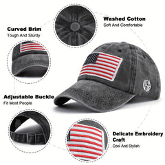 American Flag Baseball Cap Patriotic Washed Hat Vintage Design