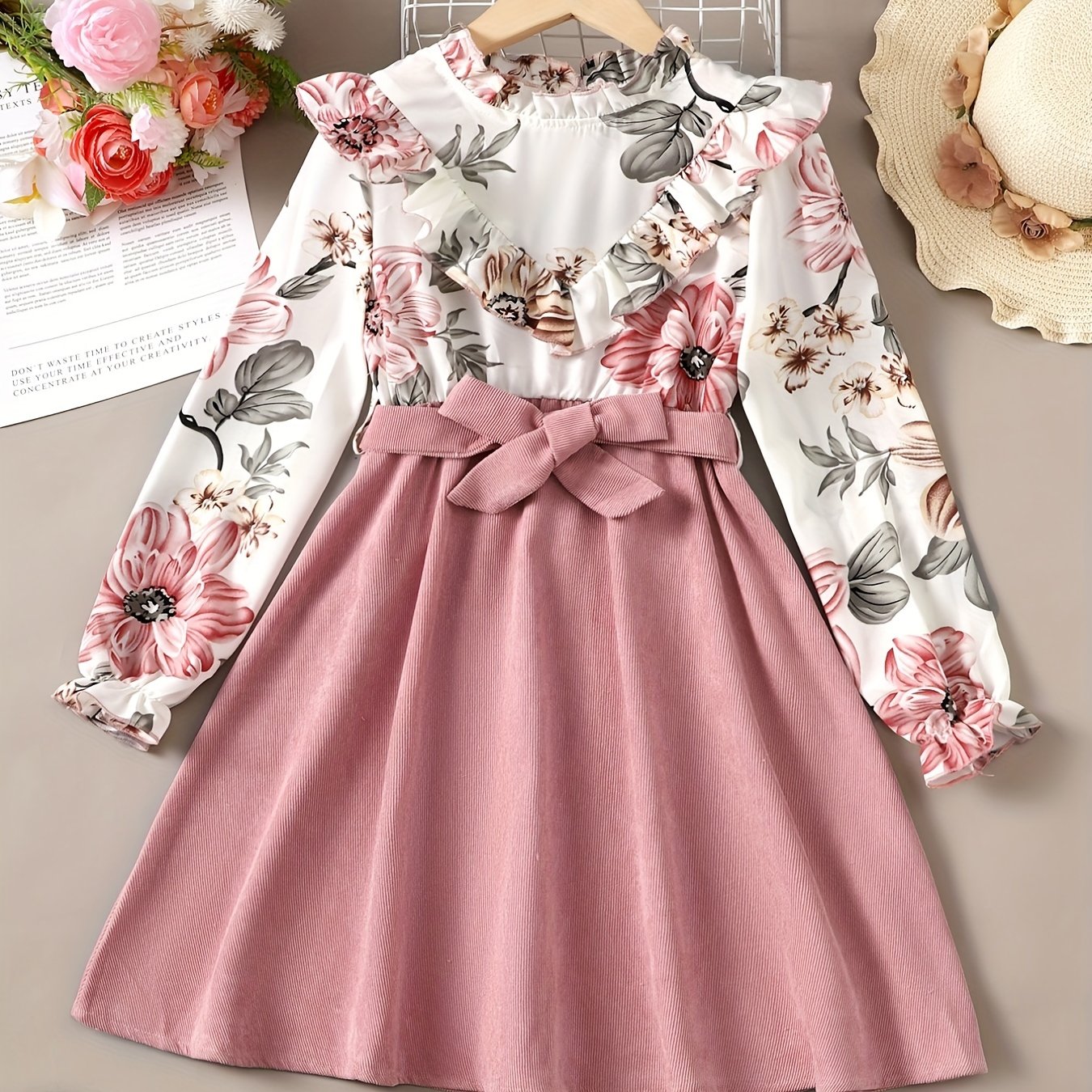Boho Floral Ruffle Collar Long Sleeve Dress For Party Going Out