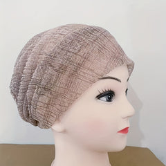 Mesh Turban Cap Elastic Head Wrap Solid Beanie Women Ramadan Bonnet