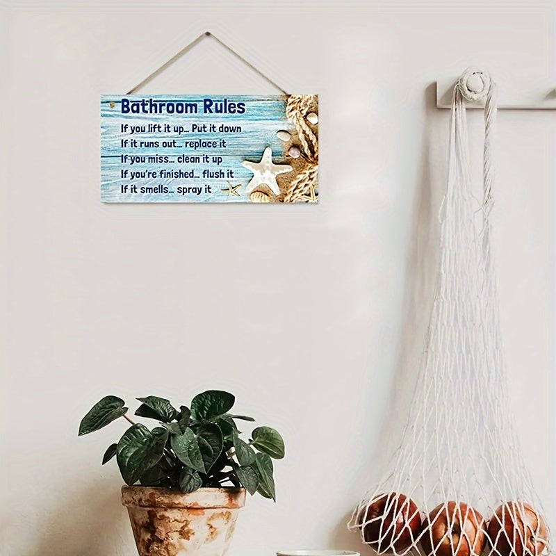 Beach Bathroom Decoration Sign Waterproof Bathroom Rules Shell Deco