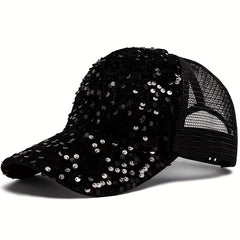 Sequin Mesh Baseball Cap Adjustable Trucker Hat Sunscreen Dad Hats For Women