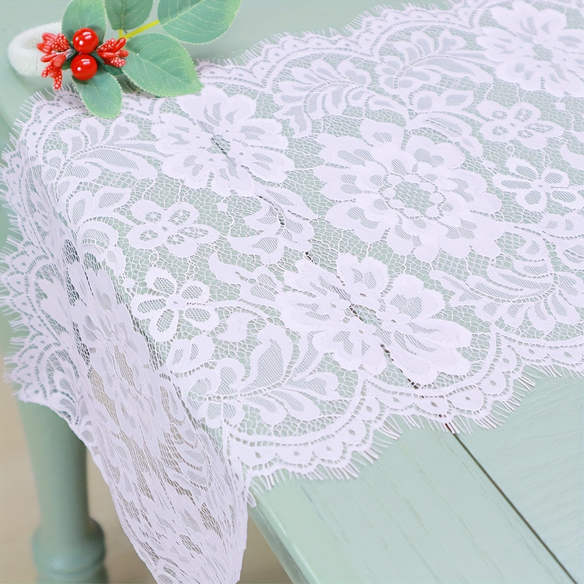 Lace Table Runner Polyester Flower Scalloped Edge Home Holiday Decoration