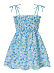 Girl's Butterflies Print Cami Dress for Beach - Summer Shirred Dress