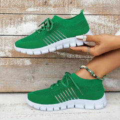 Women's Knitted Sports Shoes Lightweight Lace Up Low Top Running Shoes