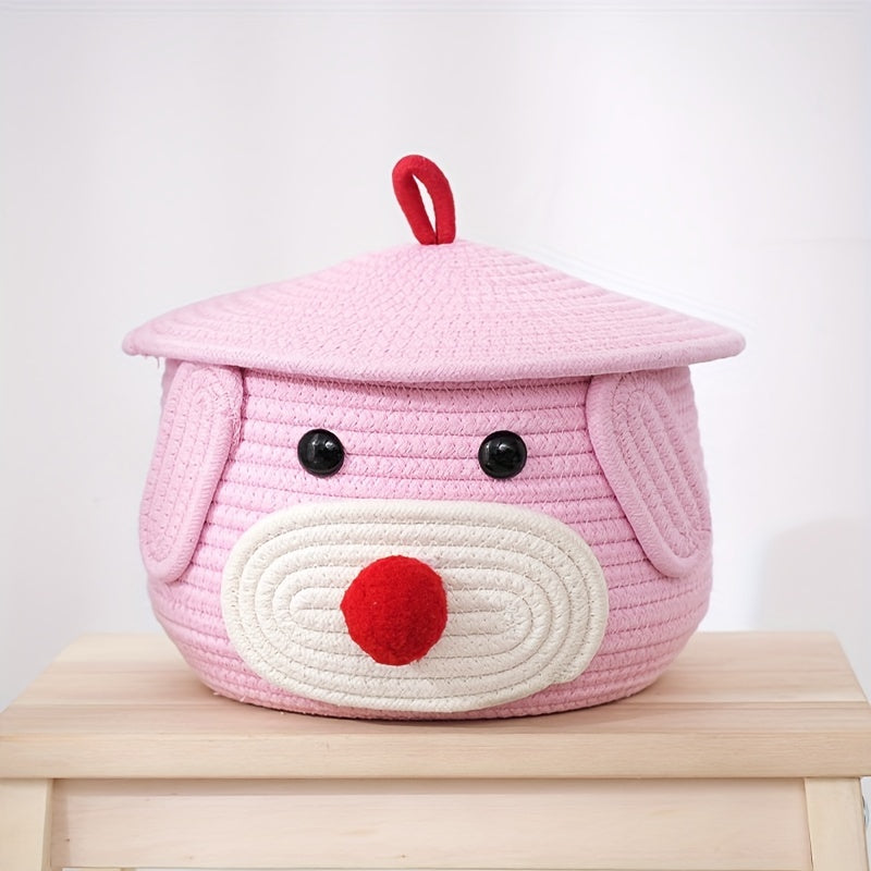 Bear Round Basket Cotton Rope Baskets Living Room Woven Basket Bedroom Storage