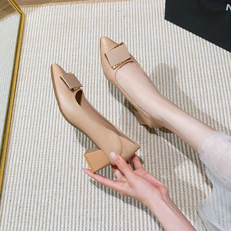 Women's Mid Heel Slip On Solid Chunky Heels Office Shoes