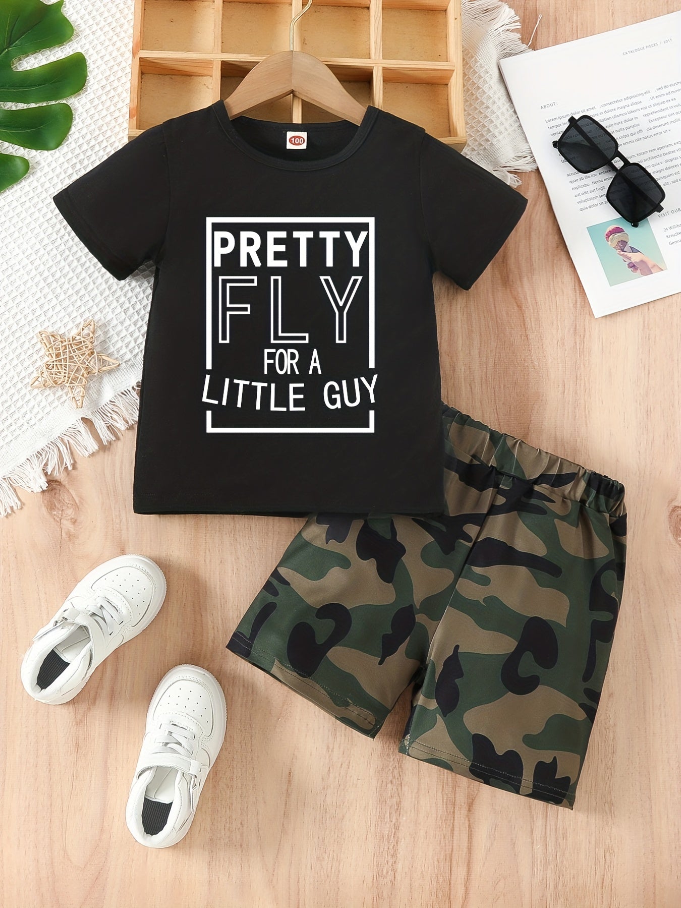 Boy's 2pc T-shirt & Shorts Set Letter Print Short Sleeve