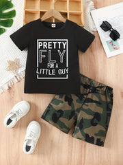 Boy's 2pc T-shirt & Shorts Set Letter Print Short Sleeve